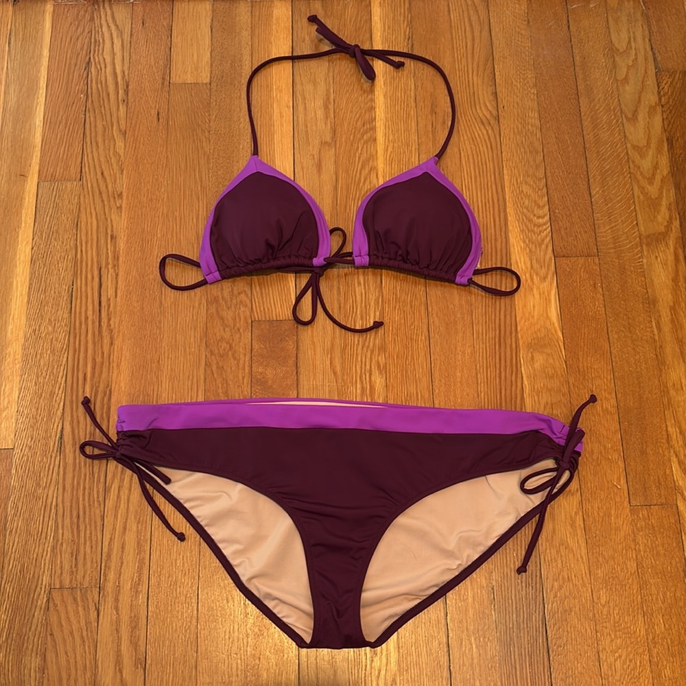 NWT J Crew two piece bikini set in mulberry combo colorblock